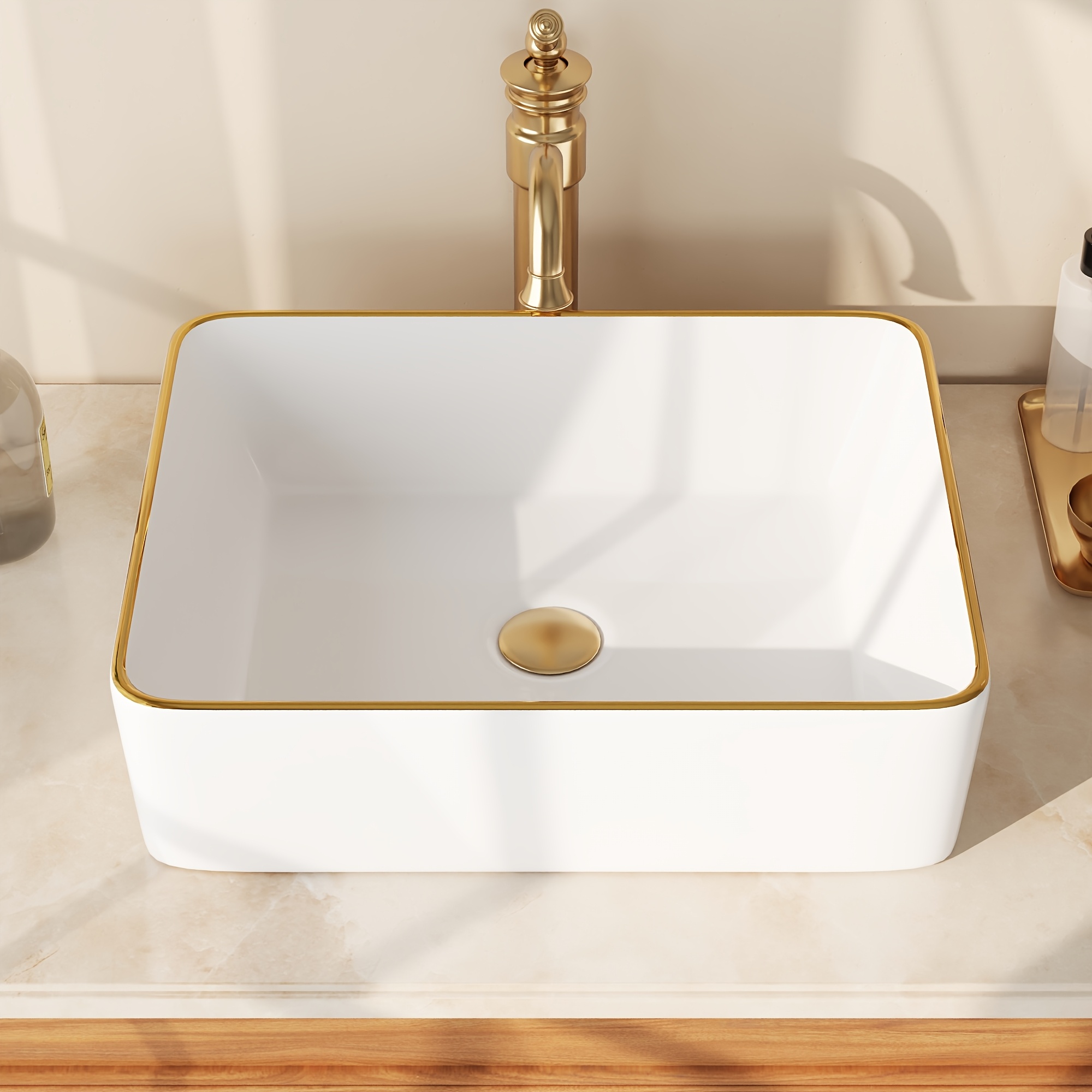 Image of Deervalley Countertop Basin, Square White Vessel Sink With , Above Counter Wash Basin, Modern Bathroom Sink, Table Top Basin, Wash Basin For , , Guest Wc & Bathroom