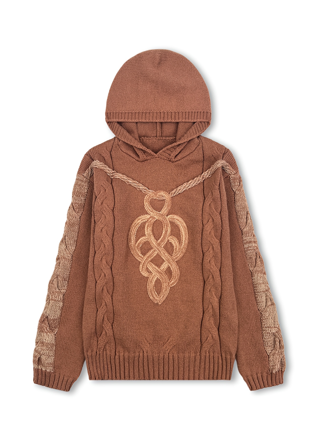 Women's Elegant Hooded Sweatshirt with Embroidered Jacquard Design