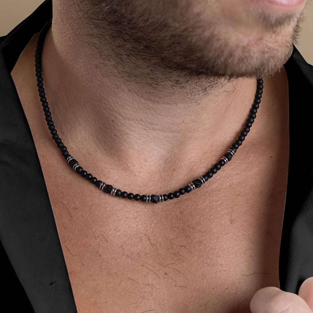 

Men's Sleek Beaded Necklace - Hip Hop Punk Style, Minimalist Fashion Accessory