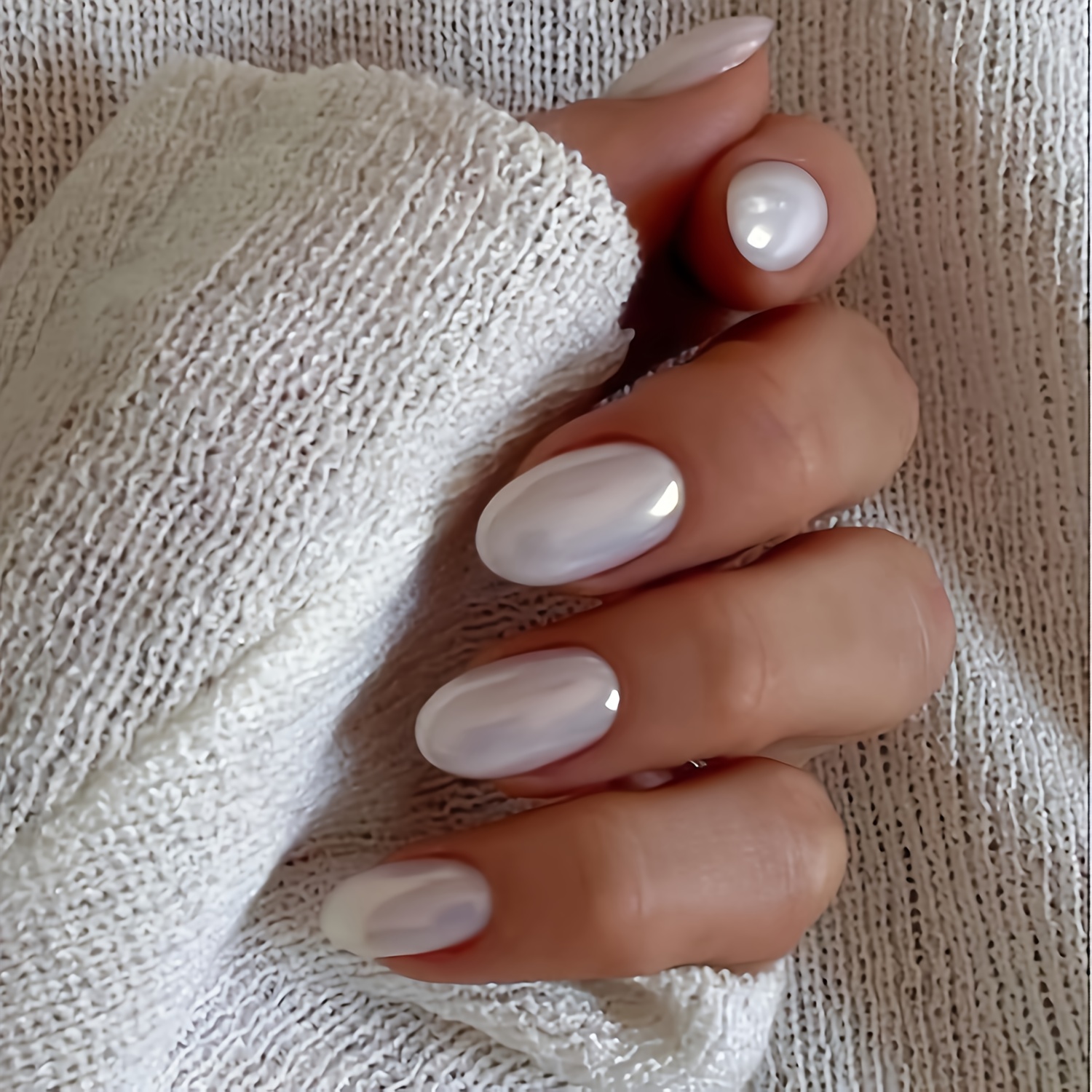 

24pcs Oval Nail Tips, Medium Length, , Fake Nails For Parties