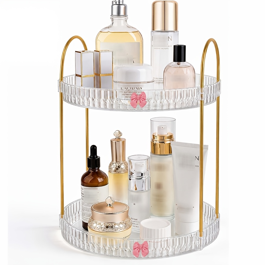 TEMU 1pc 2-tier Bow Makeup Organizer, Dressing Table Cosmetic Storage Rack, Skincare And Perfume Shelf, Tidy Display Stand, Women's Bathroom Counter