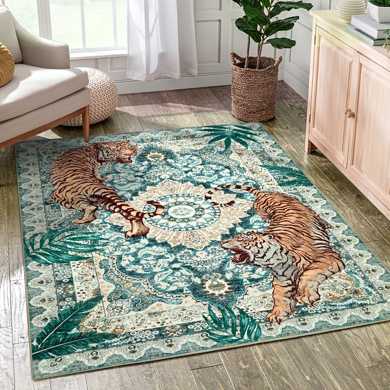 BRISTOL TIGER LARGE RUG MAT （BLACK FREE） Tibetan Tiger Rug Handmade Tufted Tiger Shape Carpet Floor