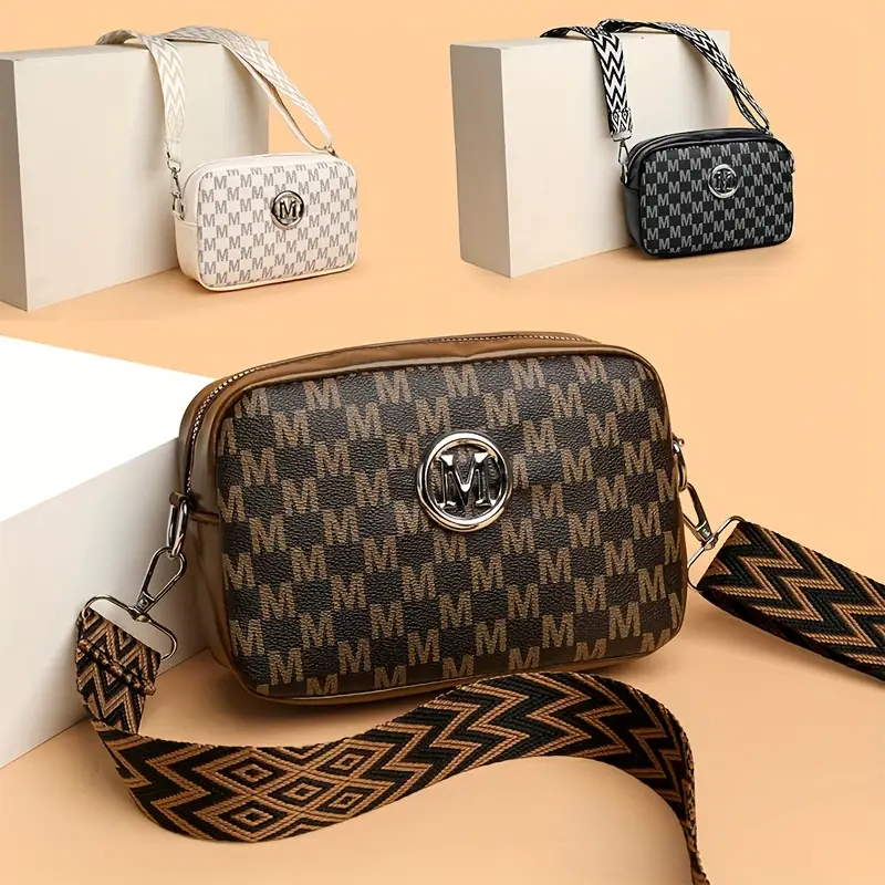 perfect lily mini crossbody bag black white check pattern adjustable strap zip closure lightweight multi use shoulder tote bag for everyday pattern bag zippered closure small purse details 5