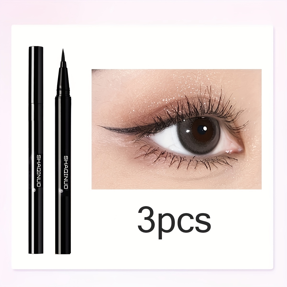 TEMU 3pcs Waterproof Eyeliner Pencils - , Quick-drying, Tip, Easy To Control, Long-lasting Eyeliner For Beginners & Professionals, Liquid Eyeliner