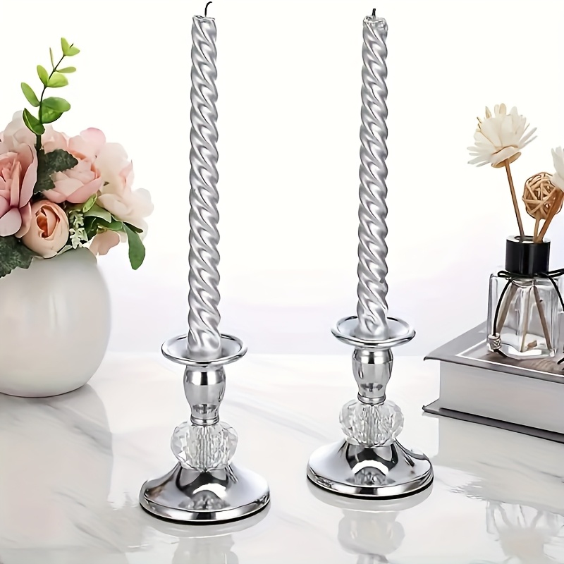 Image of 2 Elegant Metal Candle Holder Sets With Diamond Design, Suitable For Candlelight Dinner, Holiday Decoration, Home Desktop Decoration, And Festival Gifts