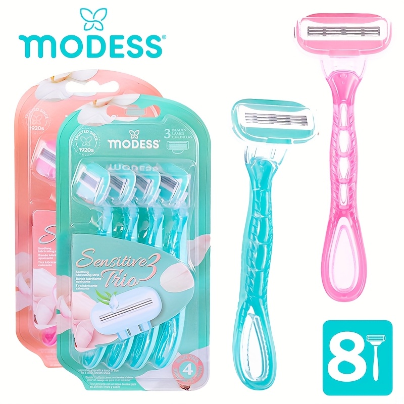 TEMU Modess Sensitive Women's Shaving Razors ( In Packs Of 4 Or 8) - Soft Teal/, Designed For A Comfortable And For Skin