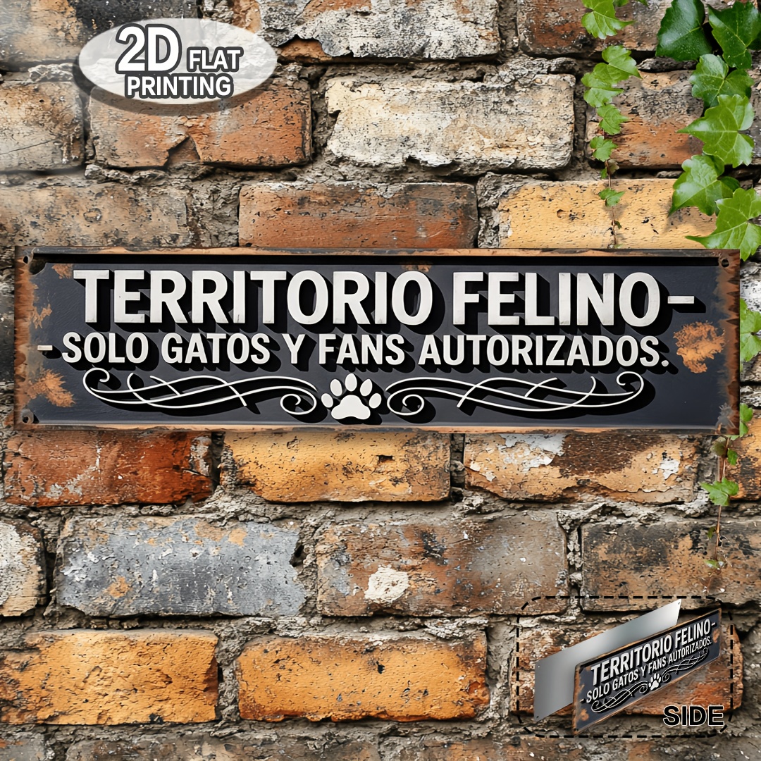 TEMU Letrero 2D, 1 pieza, retro, de aluminio con diseño de de gato - Decoración de pared de aluminio humorística en español "TERRITIO FELINO",