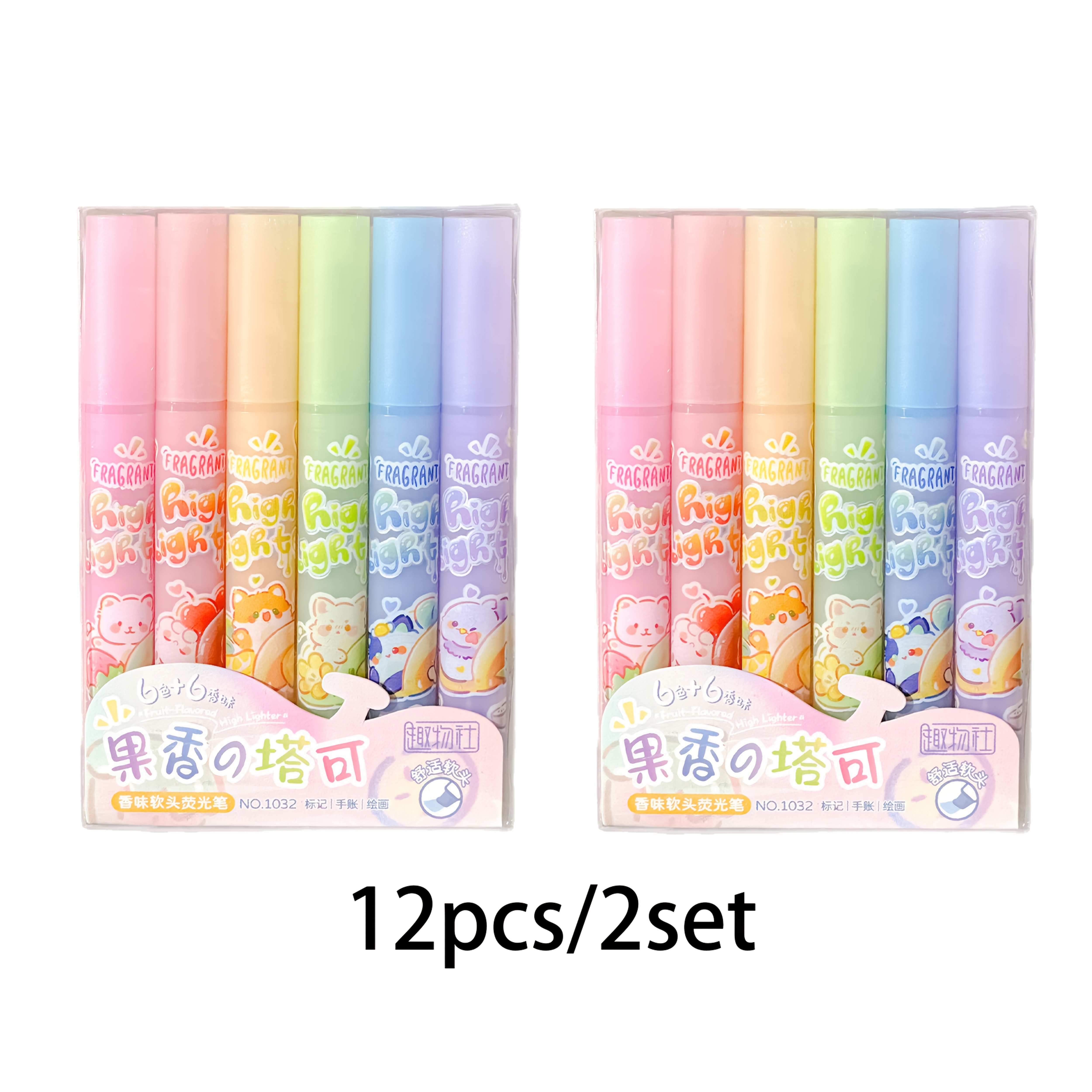 TEMU Lot de 12 surligneurs à pointe souple au parfum , avec une pointe souple de hache. Convient pour marquer des notes et des points clés, le