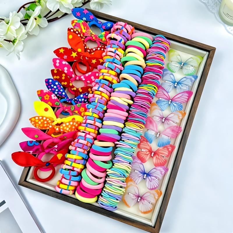 265pcs Random Mixed Color Butterfly Hair Tie and Clip Kit