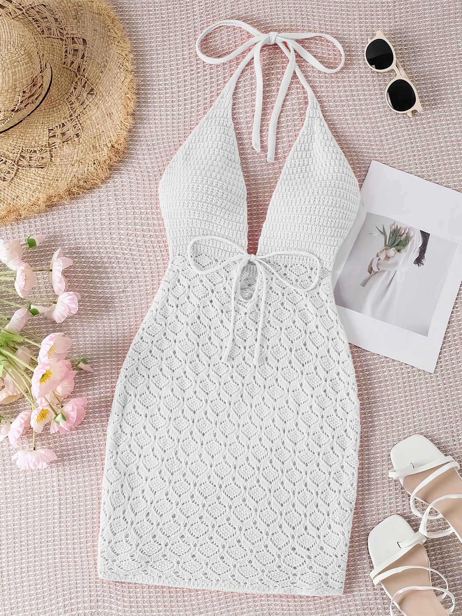 sachin and babi light blue dress Clothing: Midi Dresses: 'Tallulah' White Halter Neck Cotton Midi Dress