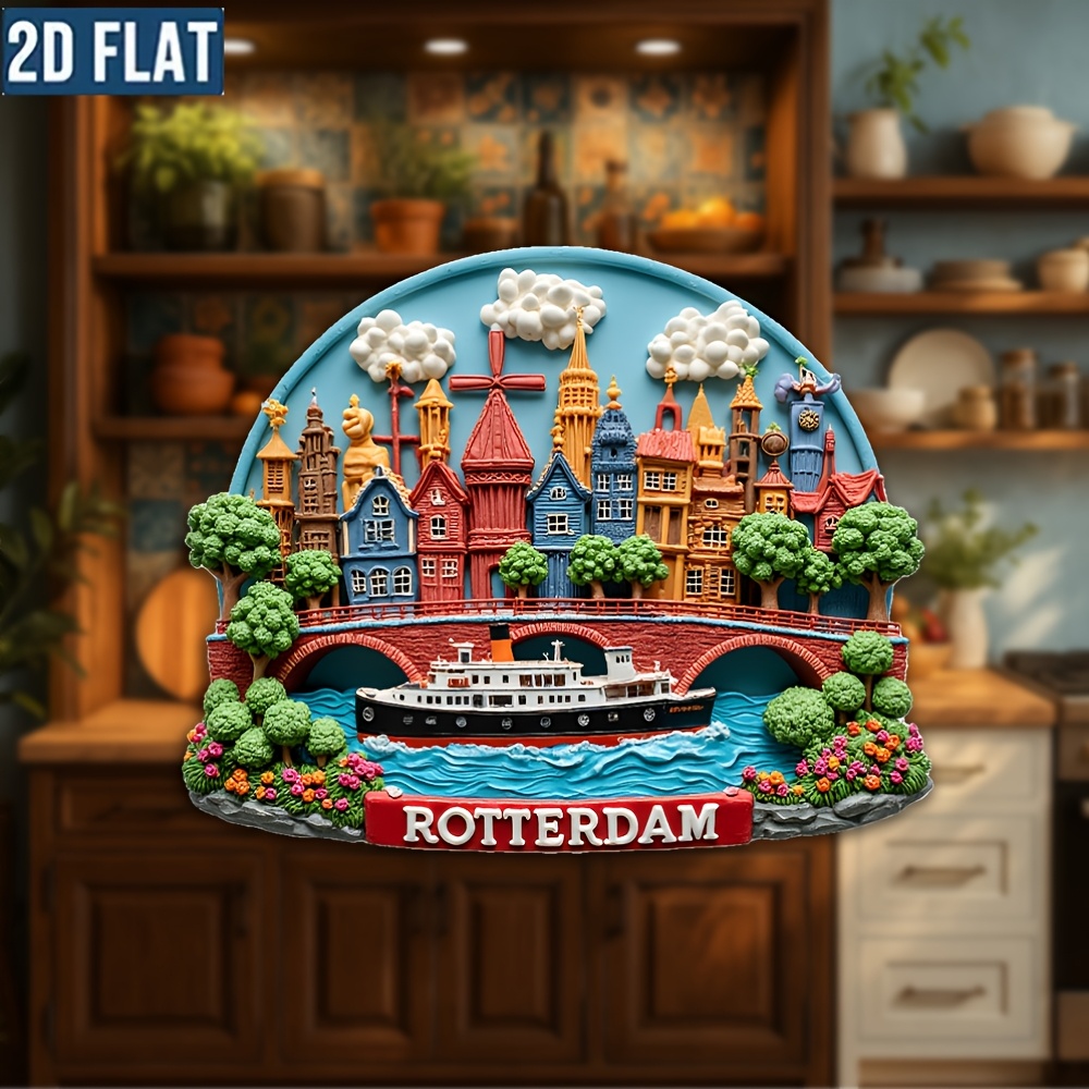 TEMU 2d , 1pc Acrylic Fridge Magnet, Vibrant Rotterdam Illustration Fridge Magnet, Perfect For Kitchen And Office Decor, Christmas And New Year Gift