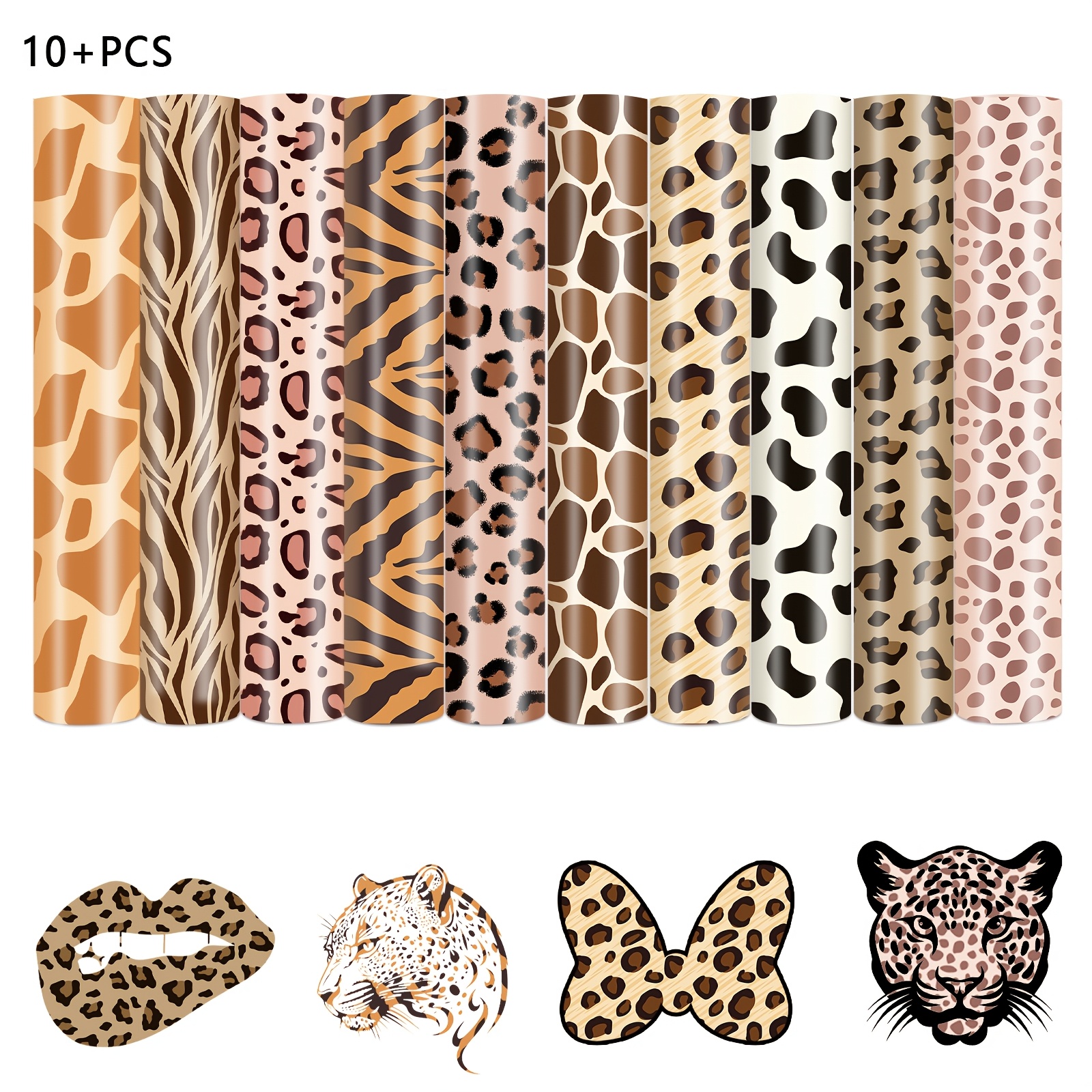 

10pcs Color Leopard Print Heat Transfer Vinyl, 12x9.8 Inch Bohemian Style Animal Patterns, For T-shirts, Tote Bags, Hats, Pants, Crafts