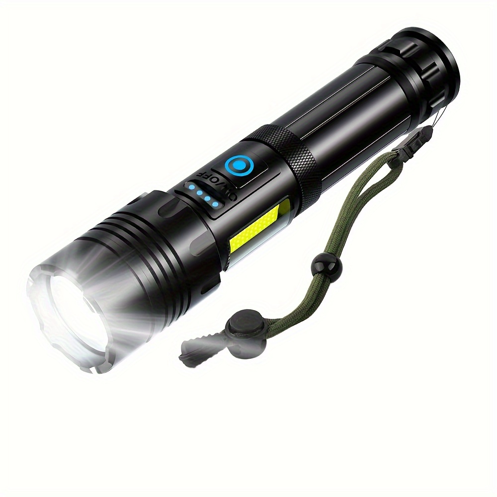 

5000mah Rechargeable High Led Flashlights, P70 Led Tactical Flashlights, Manual With Side Cob Design For Emergencies, Camping, Hiking, Fishing, Garden, Security, Road, Garage Lighting