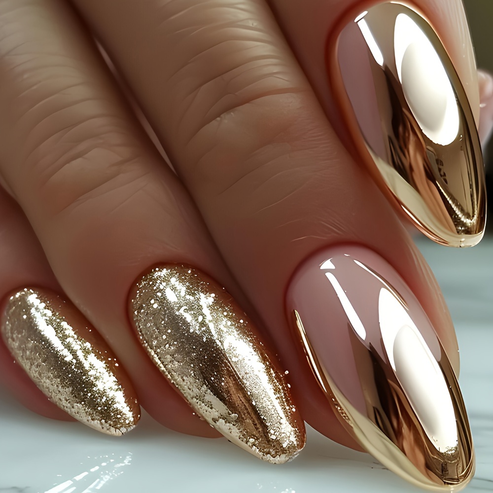 

24pcs Ongles à à dorées, longue , , ongles manucure, ongles artificiels, soins personnels de