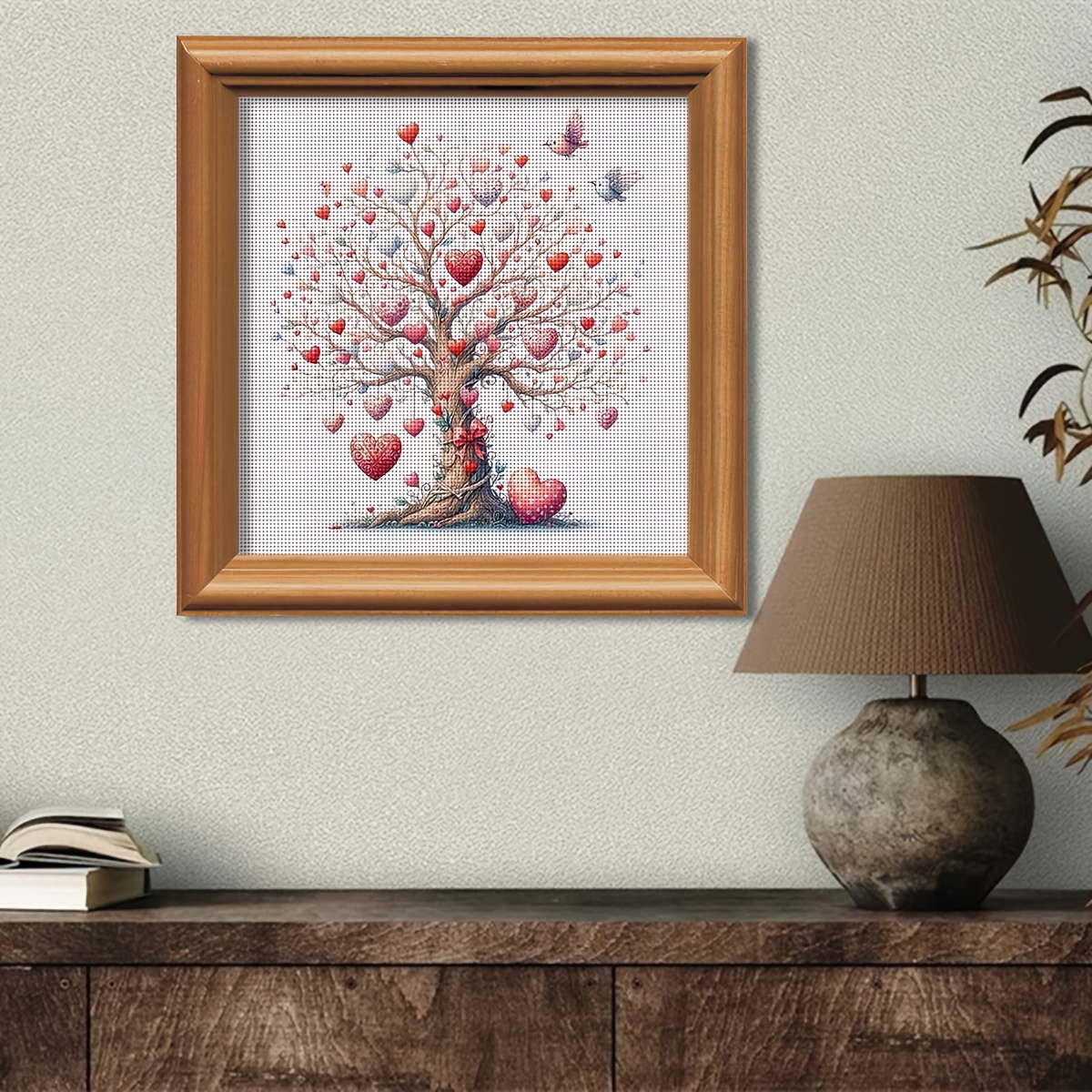 TEMU Kit de pintura de punto de cruz de 1 set con temática creativa de árbol de corazones, suministros de bordado de aguja de calidad para hacer tú