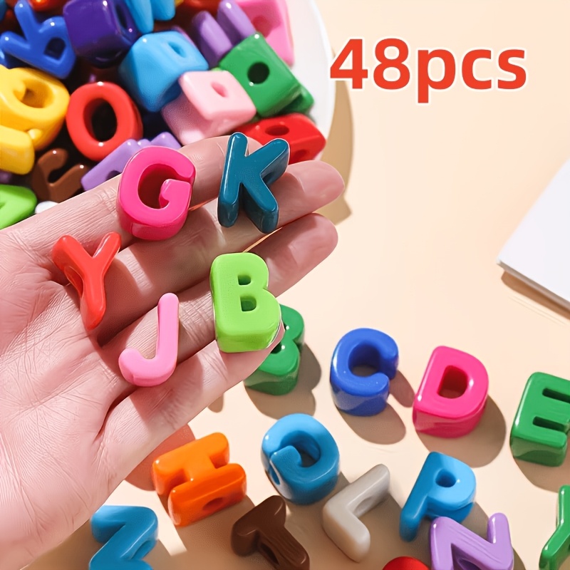 TEMU 48pcs Perles à Lettres Aléatoires avec Grand Trou et Trou en Croix - Couleur Aléatoire - Matériel de Fabrication de Bijoux - Convient pour