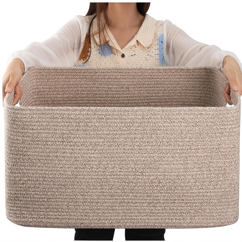 55,88x43,18x30,48 cm 75*-Große Geflochtene Aufbewahrungskörbe mit Decken, Wiederverwendbarer Seil-Wäschekorb – Offene Aufbewahrungsbox für Haushaltsorganisation, Decke/Wäscheaufbewahrung für