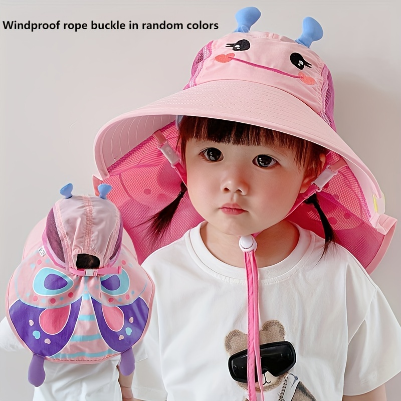 1pc Kids Summer UV Protection Sun Hat, Bucket Hats Boys Girls Big Brim Bucket Hat ( Whistle Color Random Hair ),Temu