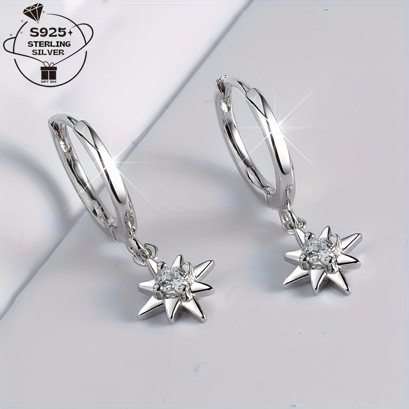 

Chic 925 Sterling Hoop Earrings With Sparkling Cubic Zirconia - Hypoallergenic, & Party Wear, Star, 1.6g,