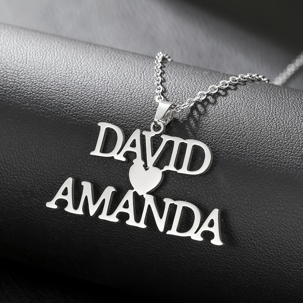 TEMU 1pc Personalized Custom Name/date/text/initials Double-layer Heart Necklace With Interlocking Hearts - Stainless Steel Women's Jewelry Gift
