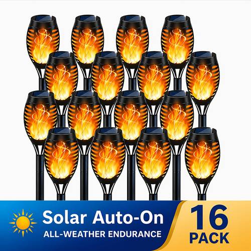 16 8pcs solar torch lights with smart light control solar torches featuring flashing flames suitable for garden lawn decoration solar outdoor lights ideal for courtyard outdoor lawn lighting ip44 waterproof