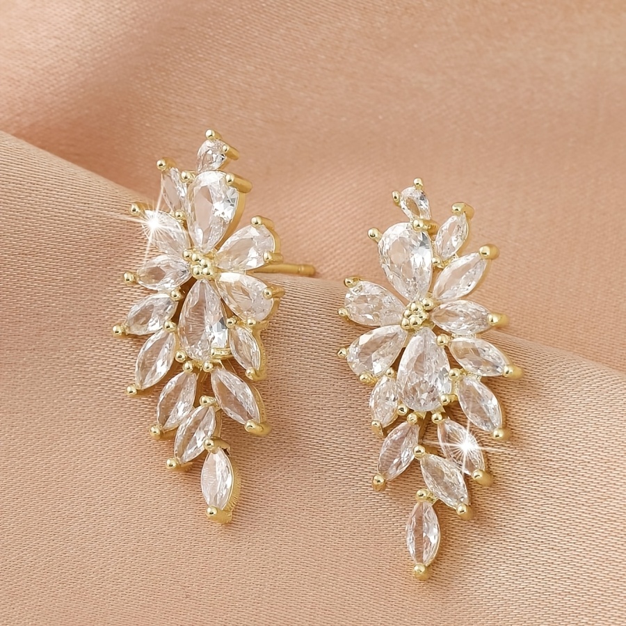 TEMU 1 Pair Exquisite Hand-inlaid Earrings Casual Party Temperament Flower Studs Light Luxury Premium Ear Jewelry