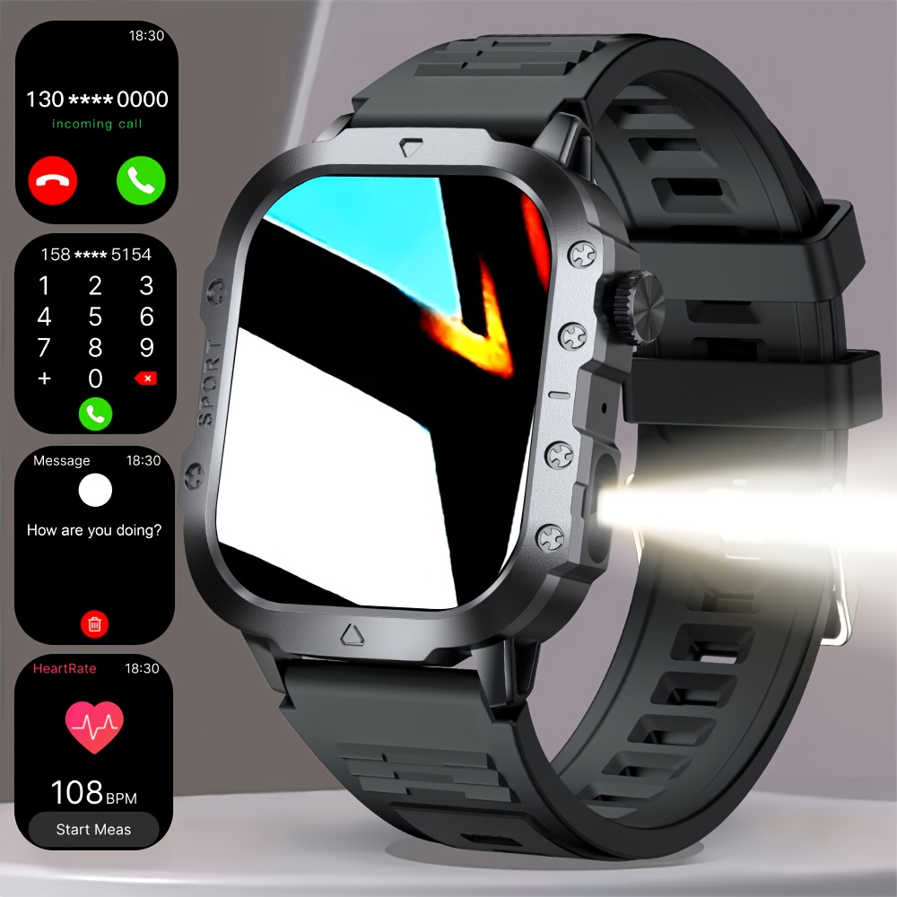 2.01-inch Smart Watch Featuring An Led Flashlight, Compatible With And Iphone, Over 100 Sports , Faces, Step Counting, Distance Tracking, Usb Charging, Wireless 5.2 , Tft Display
