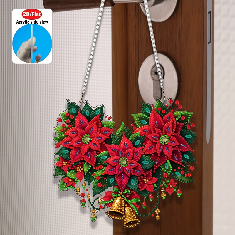 Image of 2d Acrylic Flat Painting Kit, Christmas - Flowers - Bells - Acrylic Special Shape Art Pendant Diy Model Wall Door Decorative Gift