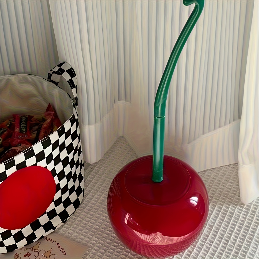 1pc novelty cherry shaped toilet brush with holder bathroom accessory reusable freestanding toilet brush with multiple components details 2