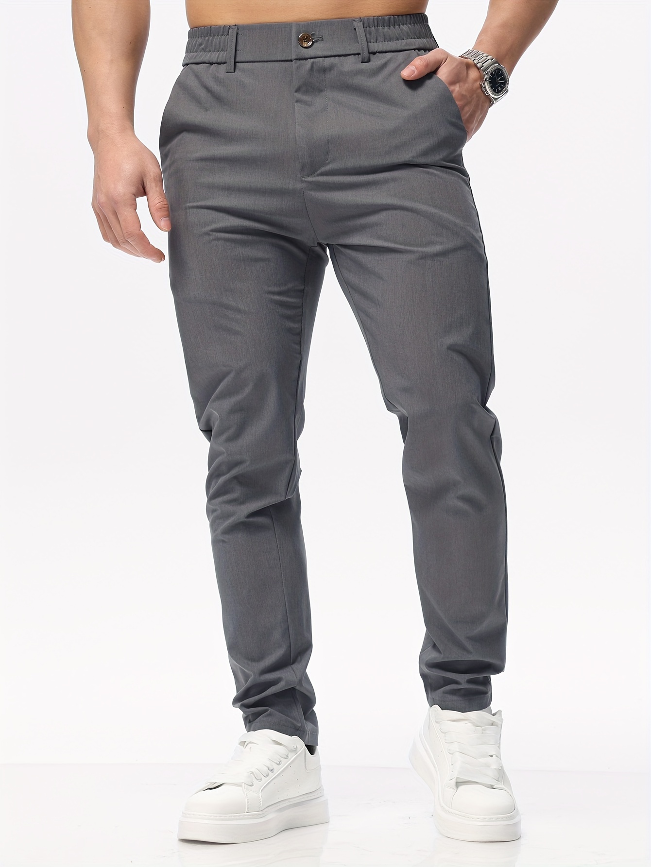 Men's Khaki Casual Business Pants - Temu