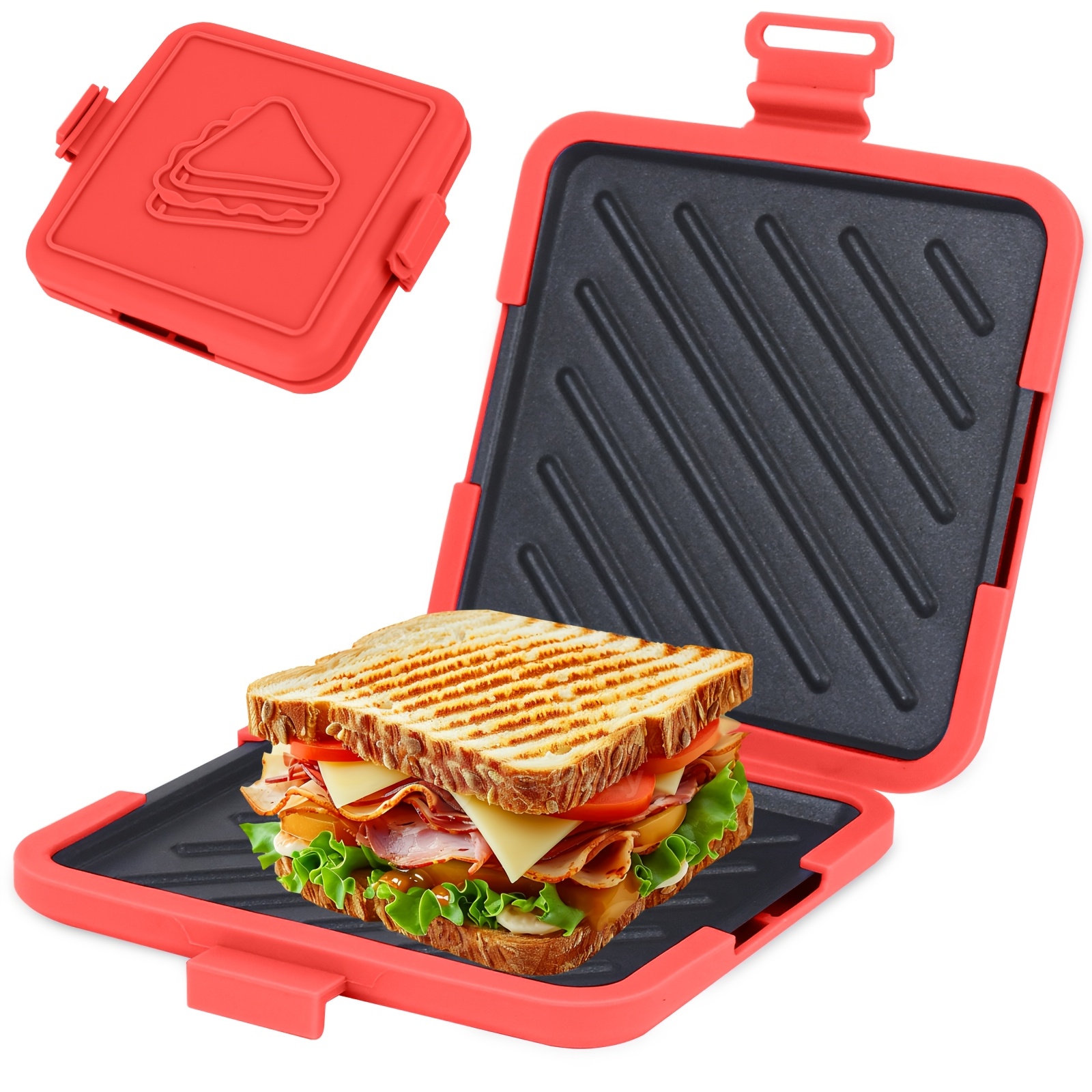 TEMU Machine à Sandwichs Grillés Micro-ondes avec Plateau Antiadhésif Amovible, et Nettoyage Facile, pour Déjeuners, Compatible Lave-Vaisselle