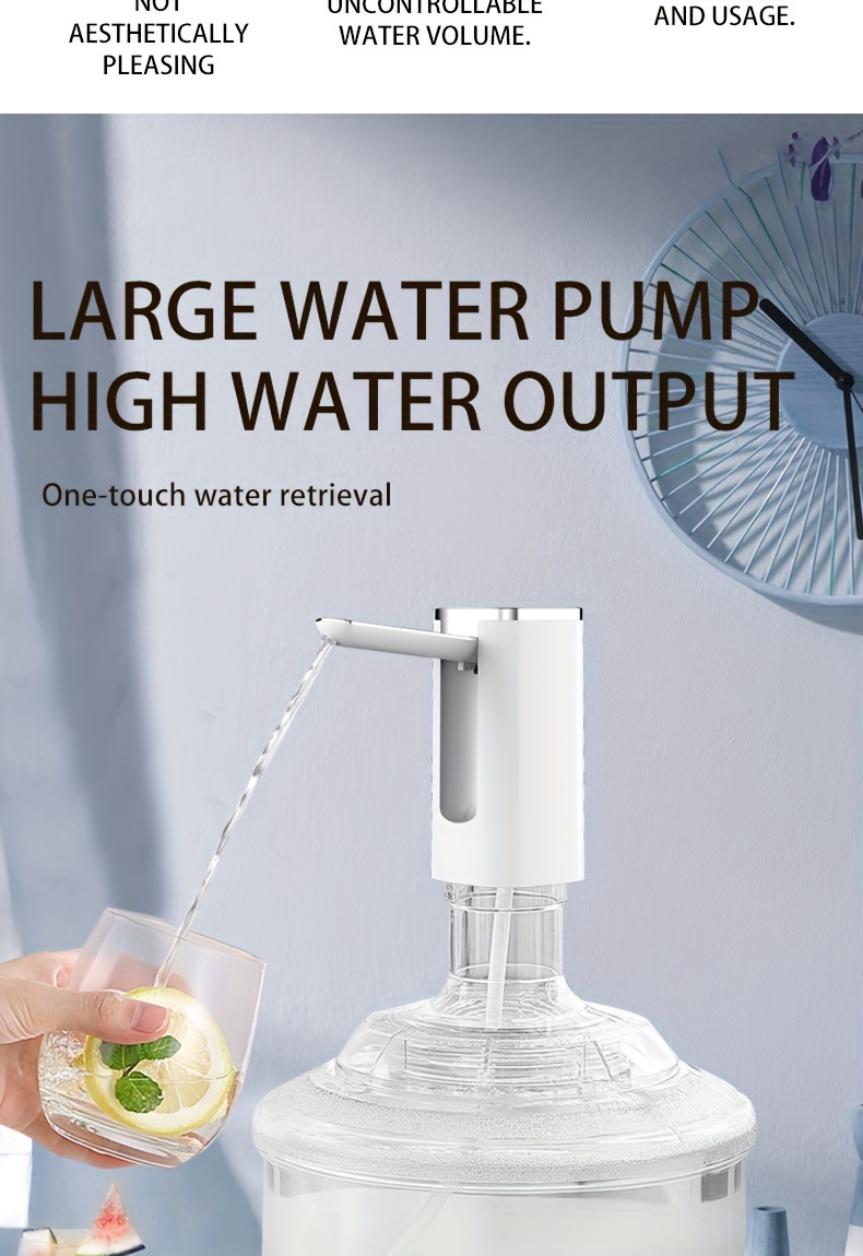 Water Dispenser Pump for 5-Gallon Bottles - Features Digital Display, Type-C USB Charging, Portable Electric Pump, Automatic Folding, And Both Quantitative And Continuous Modes