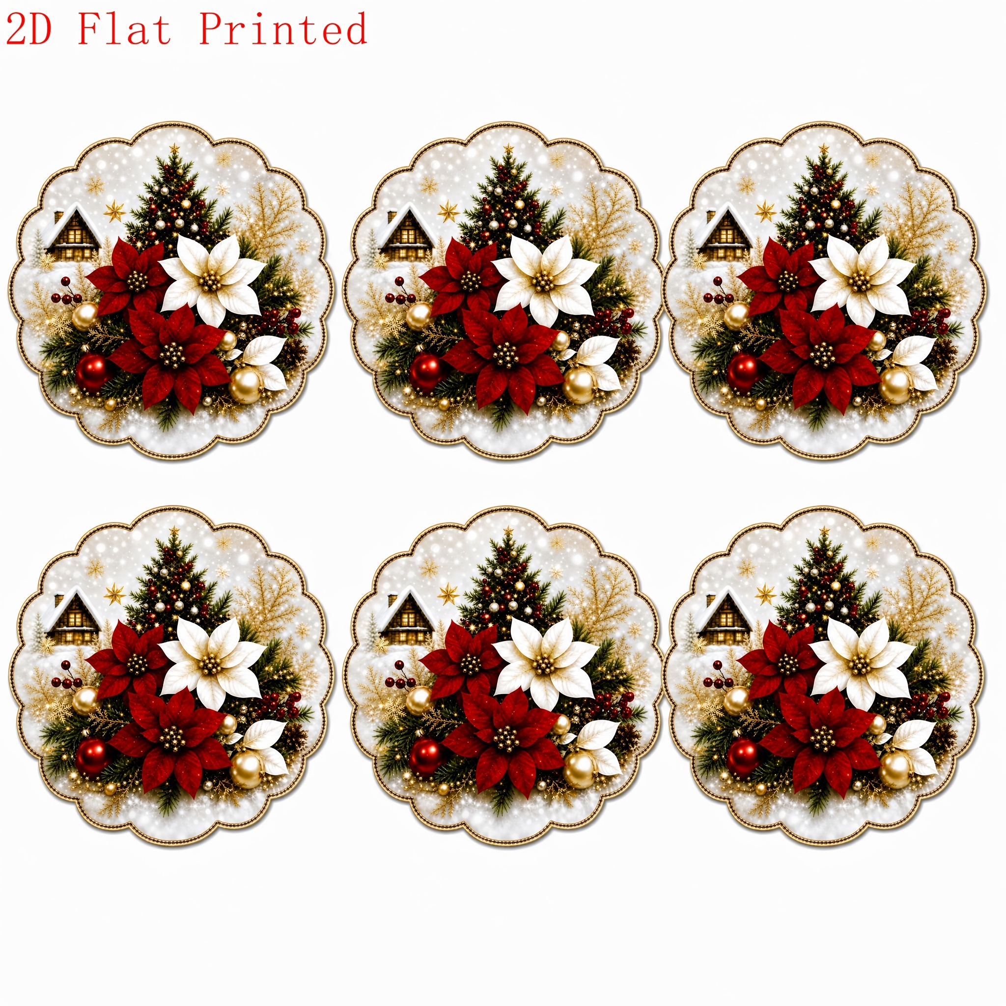 TEMU Juego de 4/6 manteles individuales navideños elegantes con flor de pascua y estrella, para decoración de mesa festiva, copo de nieve de invierno