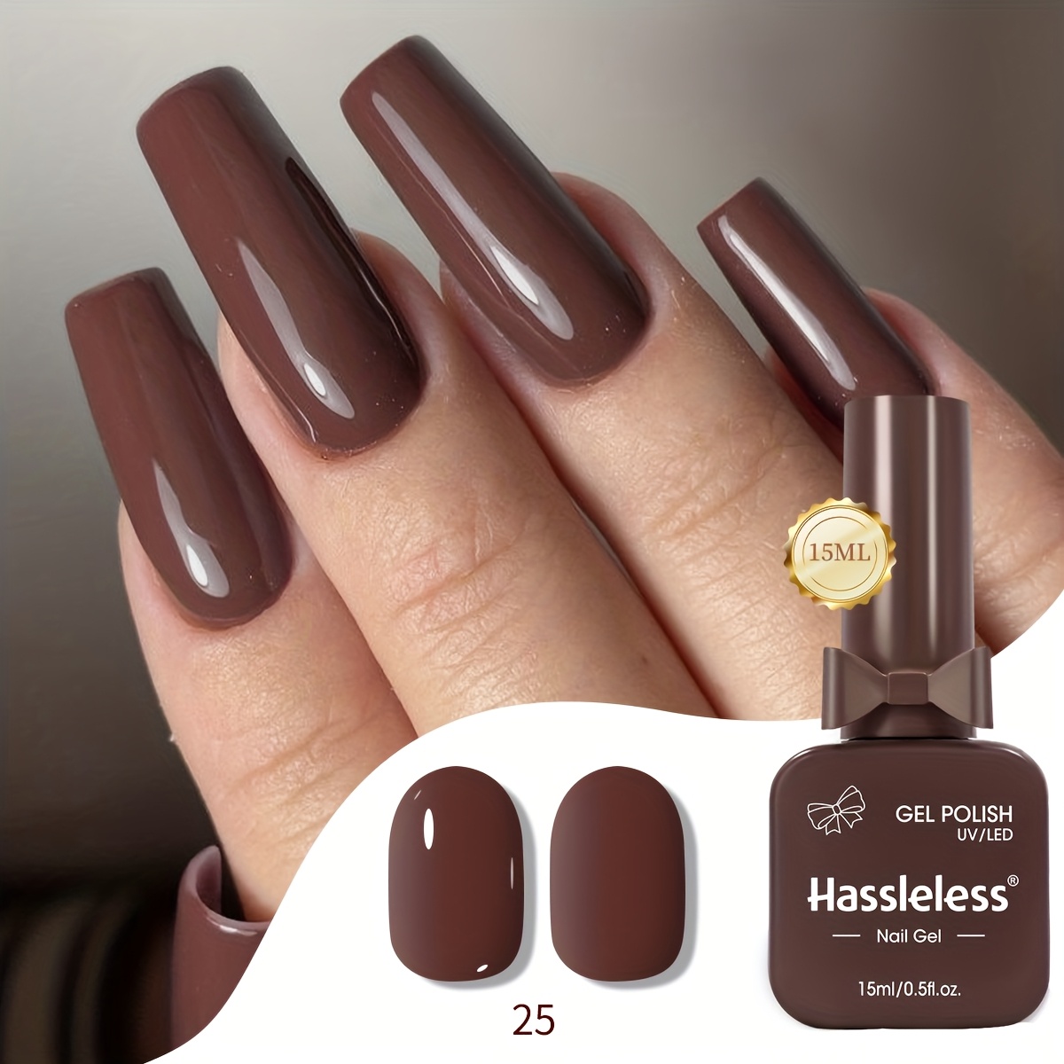 Image of 1pc Hassleless Single Bottle Suitable For Nail Polish Gel - Series Color Gel Polish, Salon-quality Suitable For Diy Nail Art, 15ml Brown Tones For Women's Nail Care, Easy Application For - Or