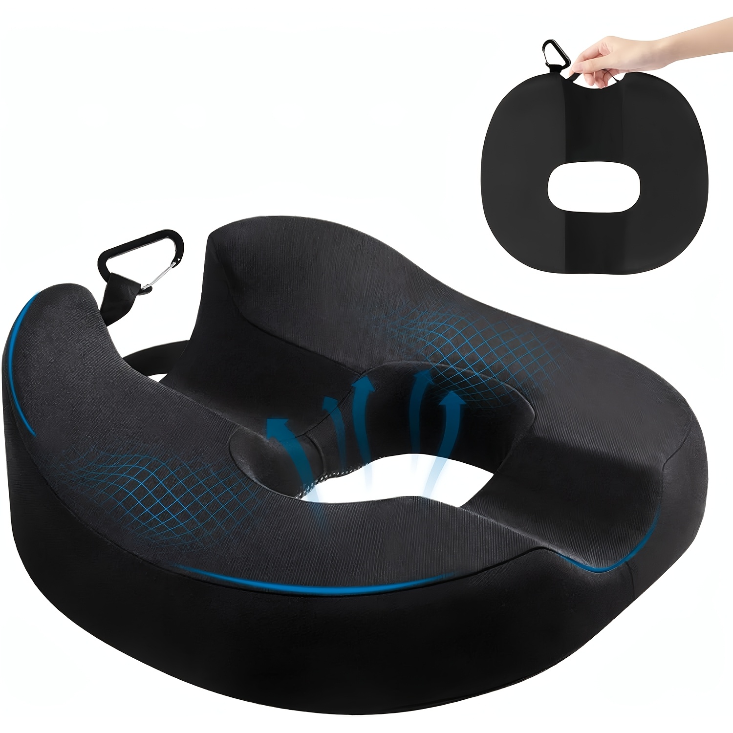Memory Foam Ergonomic For Black 45 X 46 X 16 Cm Large Hollow - Pressure Relief For Office Chair, Up To 90 Kg With Hollow Shape - For Long Sitting