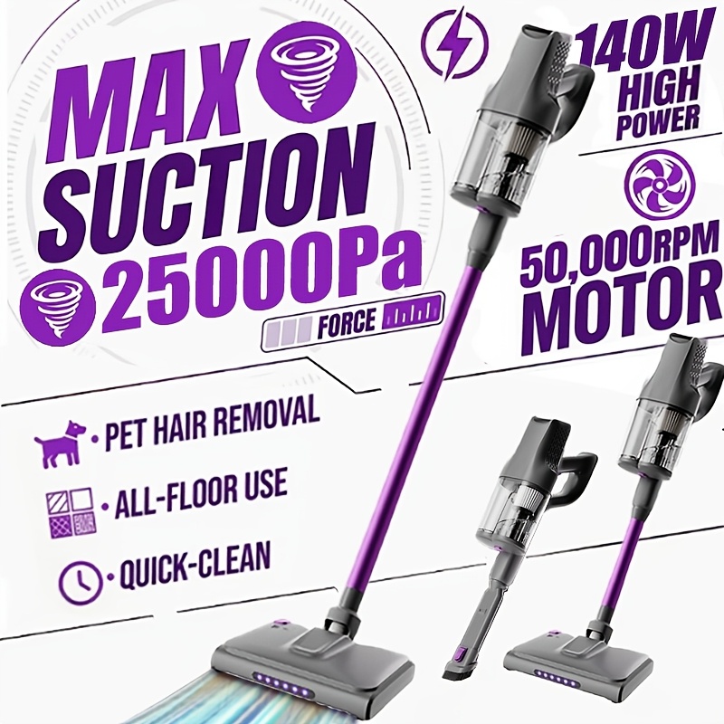 TEMU Aspirateur Portable 25000Pa, 3 Modes d'Aspiration, Léger et Fil, Dépoussiéreur de Voiture avec Récipient de de Poussière , Affichage LED,