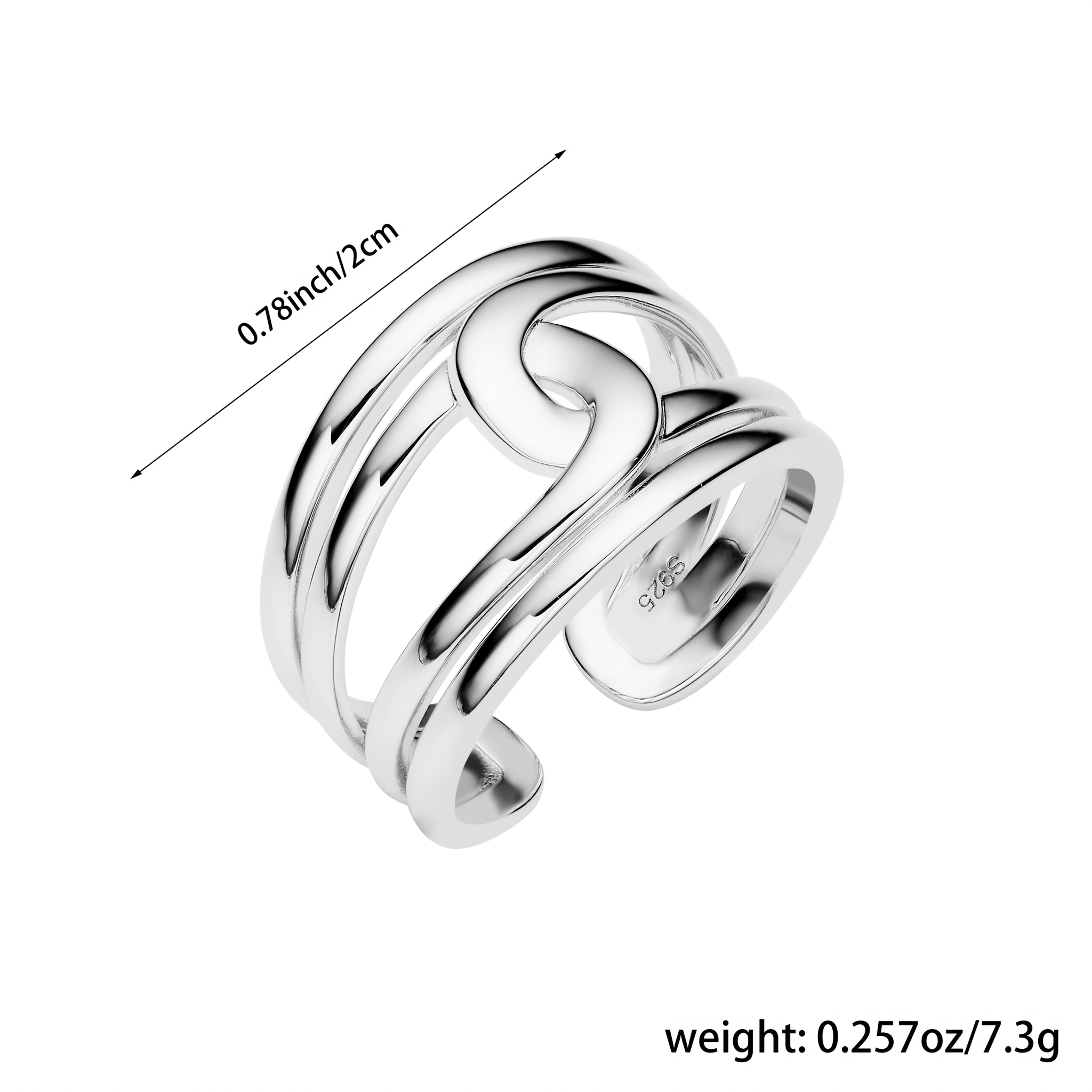 S925 Silvery Rope Knot Open Ring Hip Hop Style Adjustable Opening Ring
