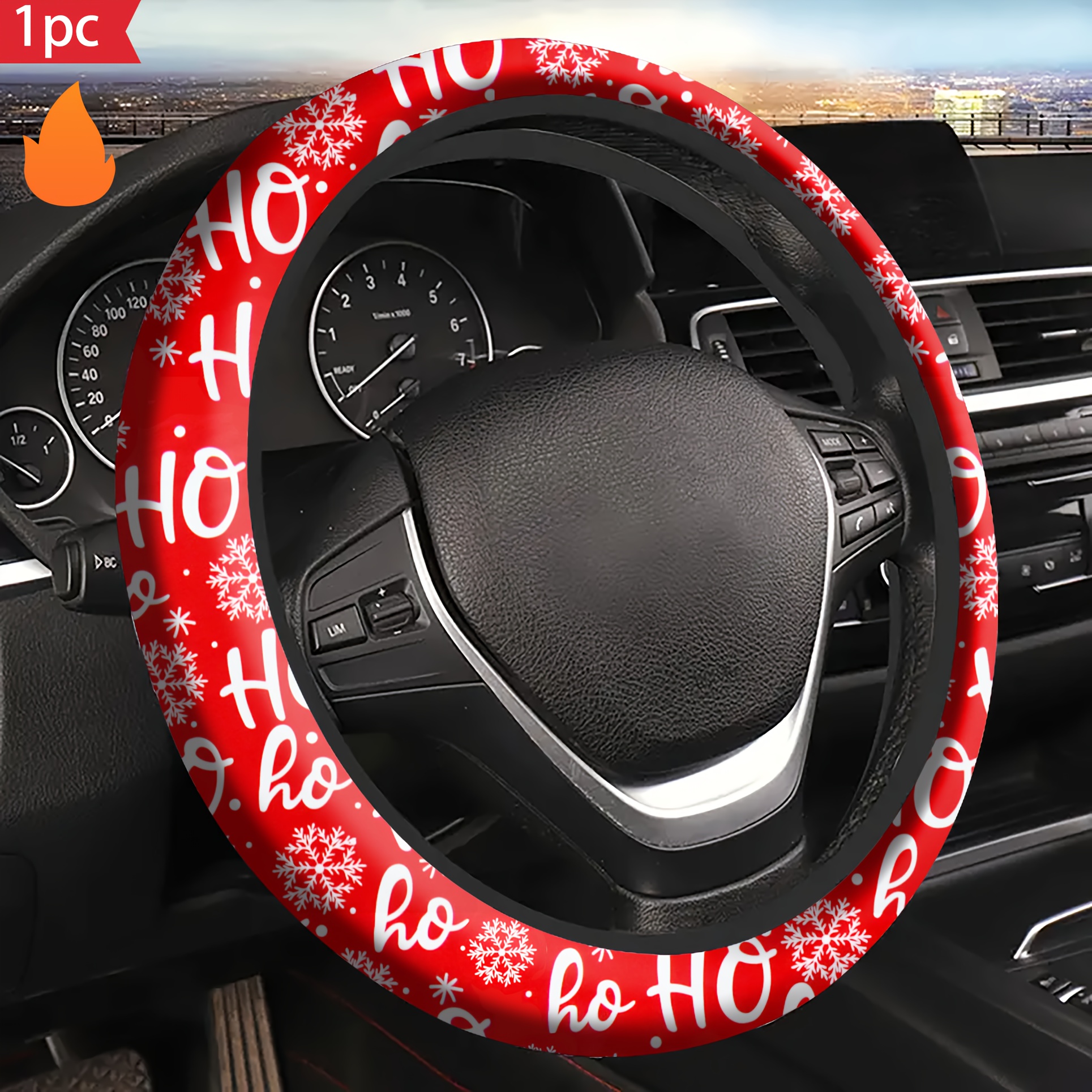 

1pc Red Christmas Ho Red Christmas New , Neoprene , Car Steering Auto , Suitable For -15 Ladies