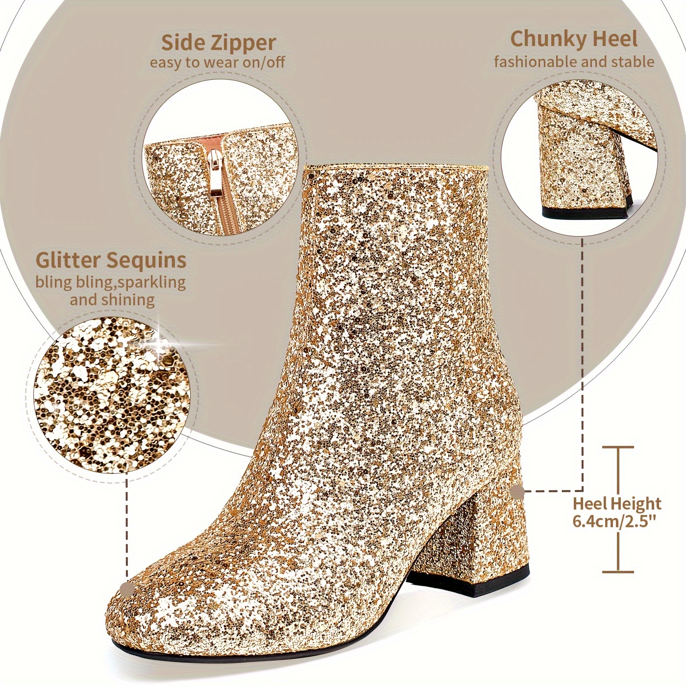 women sparkly ankle boots sequin glitter booties chunky high - Temu