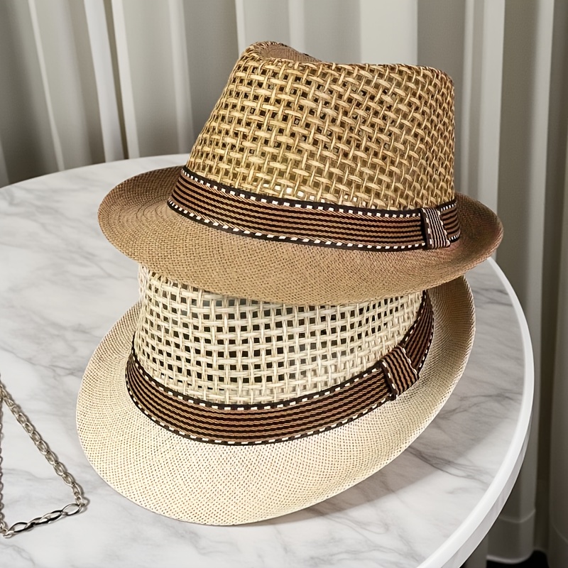 E-shop 2er-Pack Neue Bequeme Unisex Atmungsaktive Mesh Leichte Panama Hut, Sonnenhut, Geeignet für Strand, Geschenk für Freunde, Freizeit und Reisen