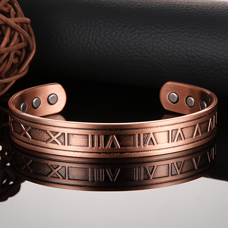 TEMU Bracelets magnétiques en cuivre pour hommes et femmes, , bracelet en cuivre 99,99 % avec 6 aimants ultra puissants, bracelet manchette à taille