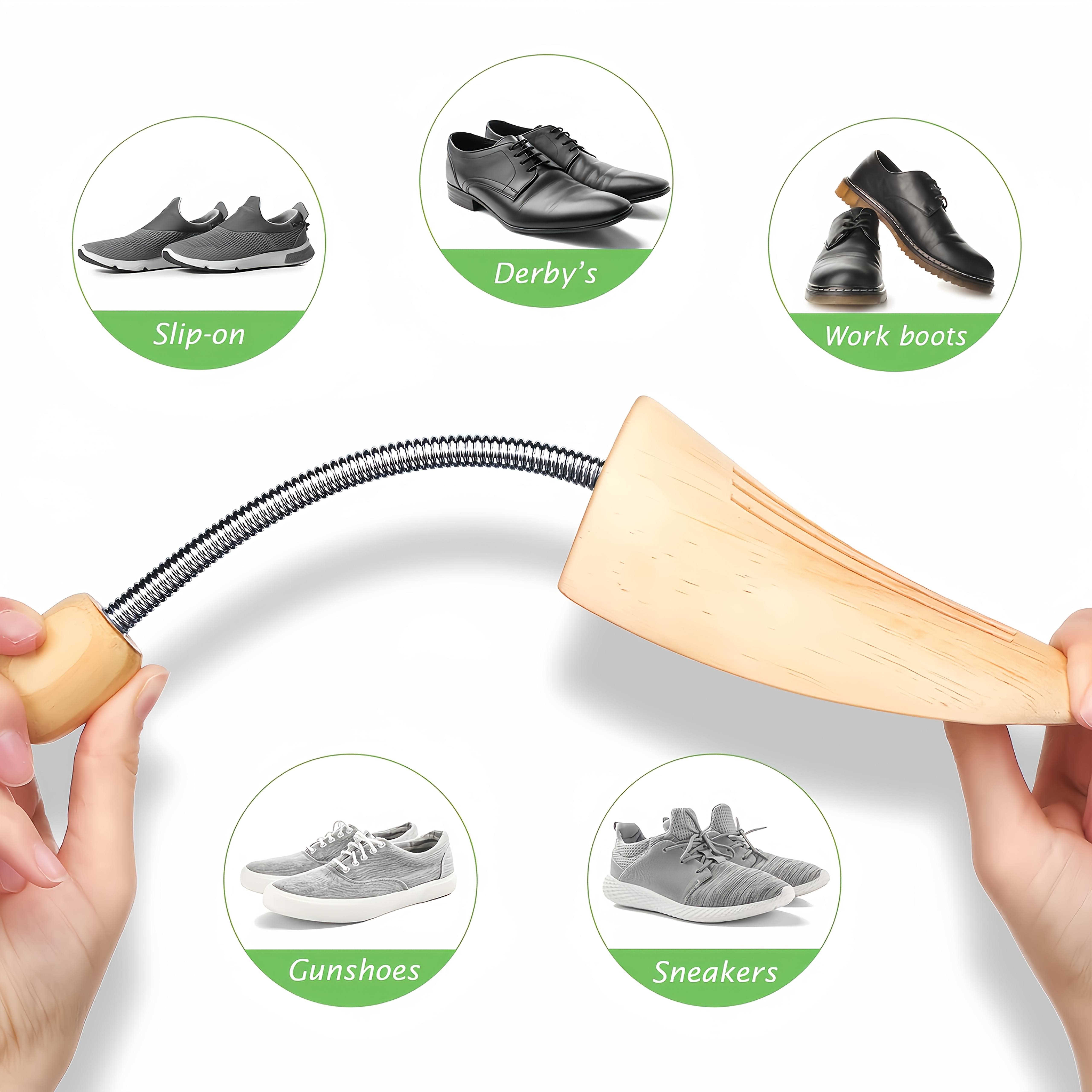 Solid Pine Shoe Trees, Set of Two with Shoehorn