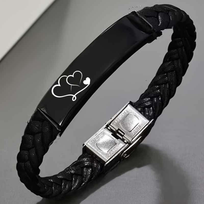 E-shop Personalisiertes "Liebesversprechen" Schlaufenarmband, personalisiertes graviertes Paar-Namen-Erinnerungsarmband aus Kunstleder, verstellbar,