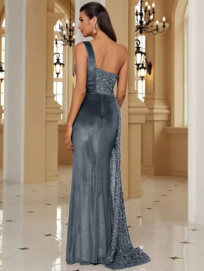 womens velvet sequin split dress elegant black gown - Temu womens velvet sequin split dress elegant black gown - Temu