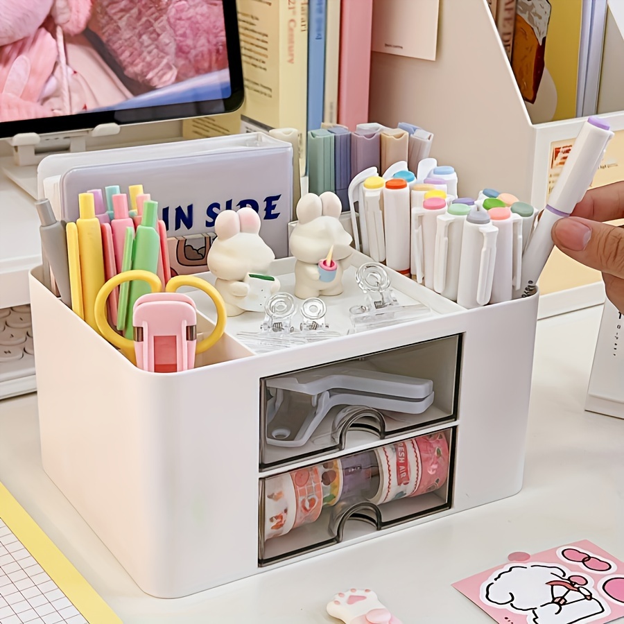 1pc desktop drawer storage   drawer multi compartment storage rack for office      nizing additions stationery sticky notes pens pencil case vanity cosmetic drawer storage box sticky note box paint brush tape paper clip   Product details 5