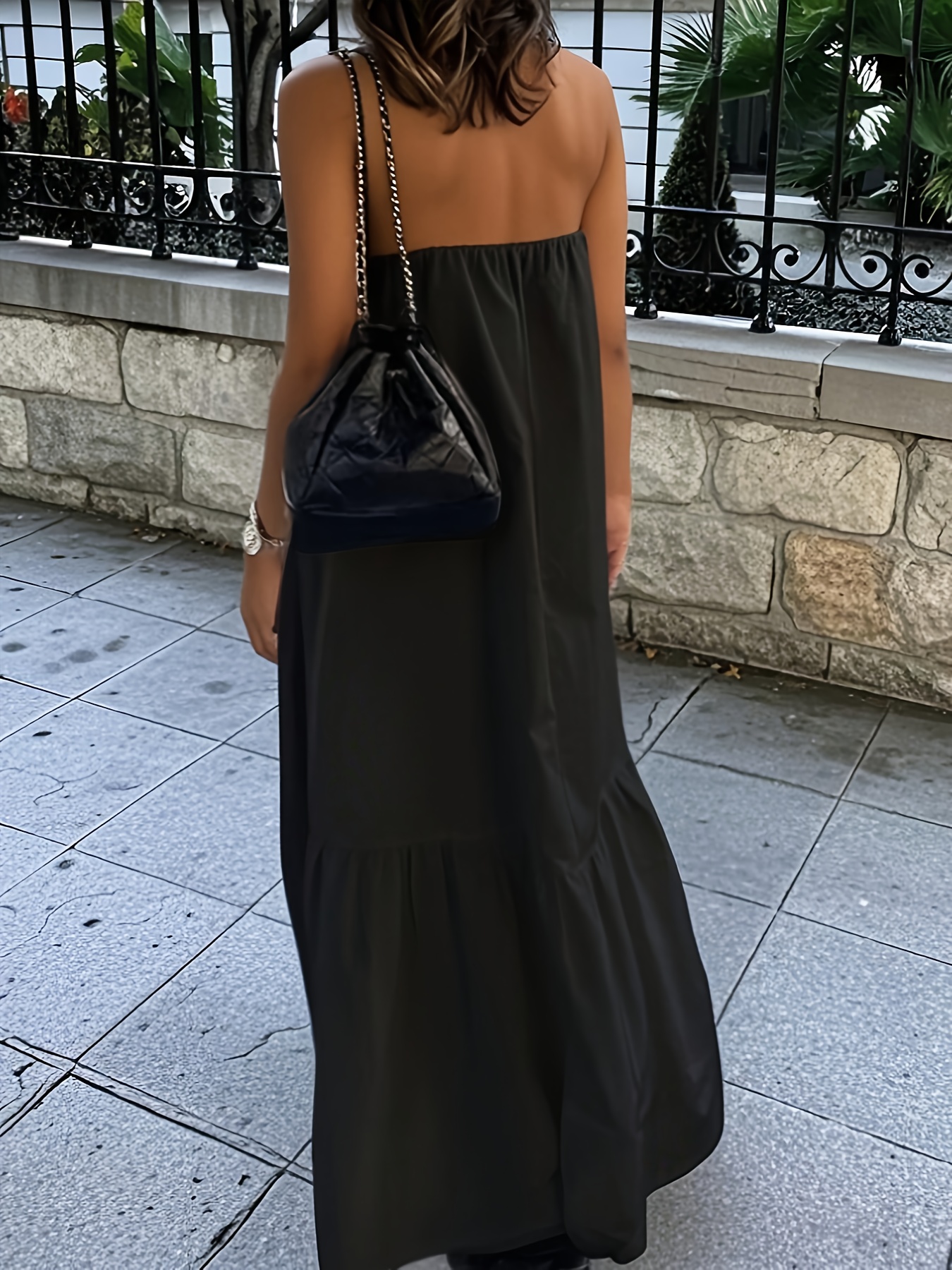 women's strapless maxi dress hem solid color black Temu Greece