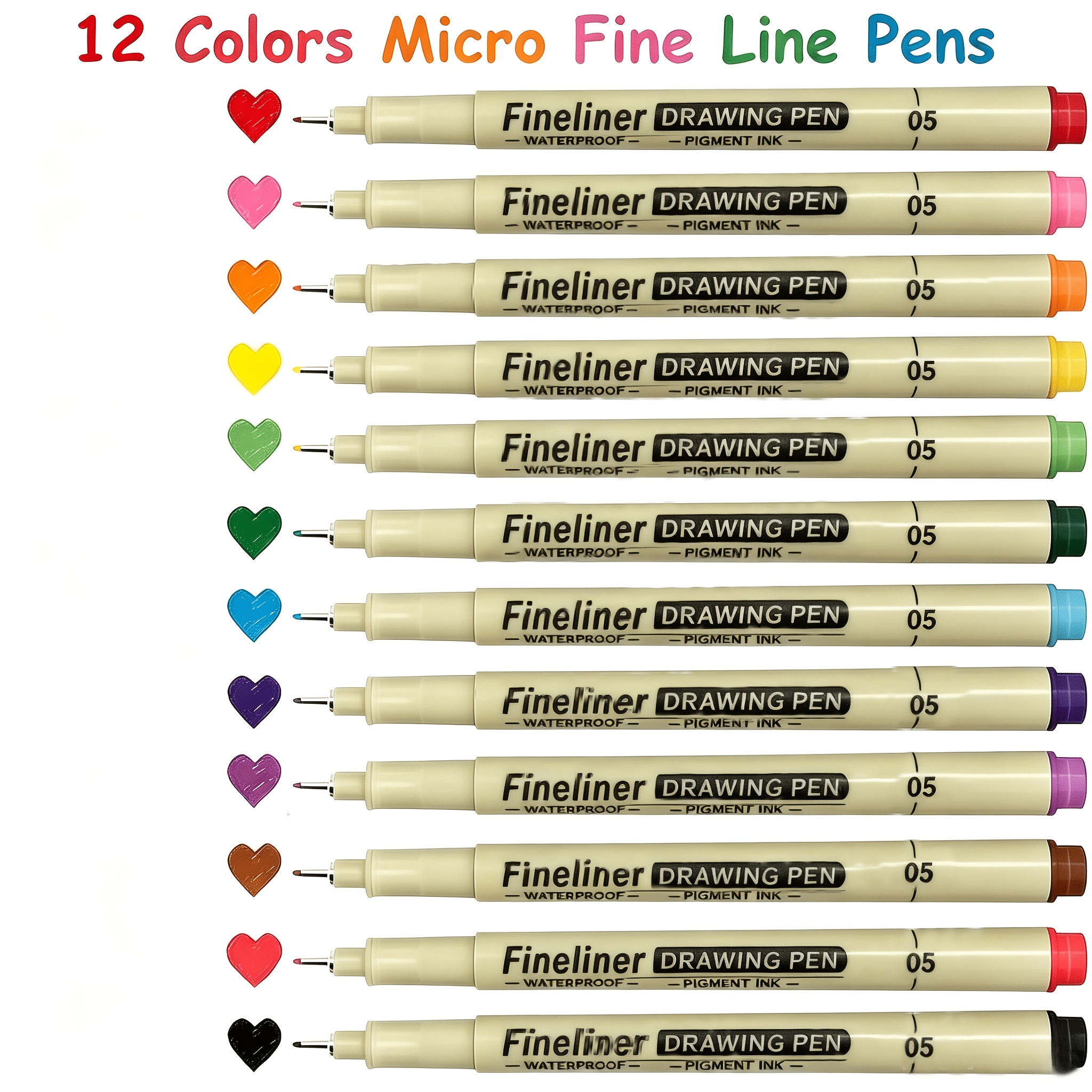 TEMU Stylo dessin fineliner 12 couleurs - Lot de micro stylos, stylo étanche 0,45 mm, stylo ultra extra fin 05 micro, stylo à fins pour et . Convient
