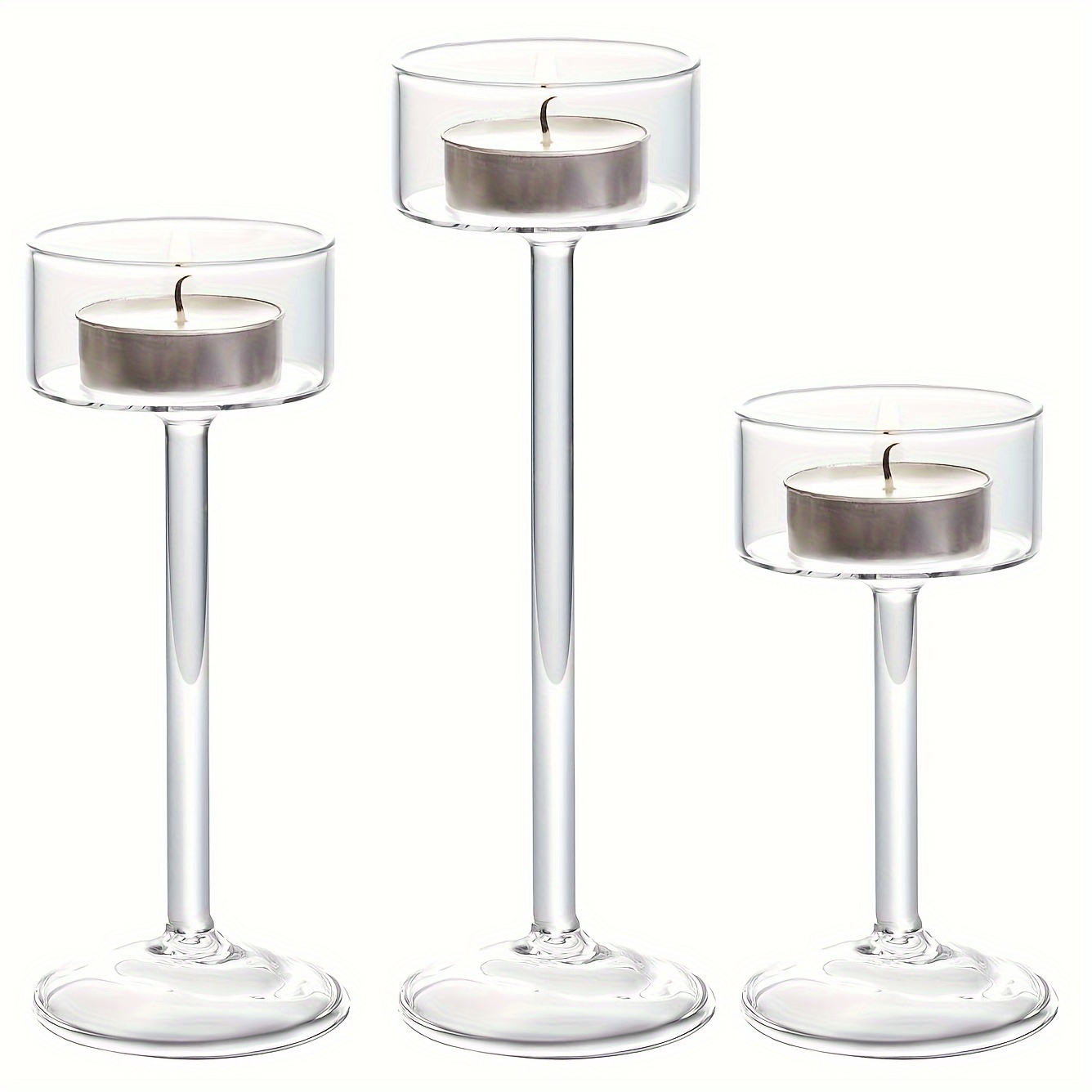 

3pcs, Elegant Glass Candle Holder Set, Borosilicate Tealight Holders, For Dining Table Centerpiece, Wedding Party & Home Decor