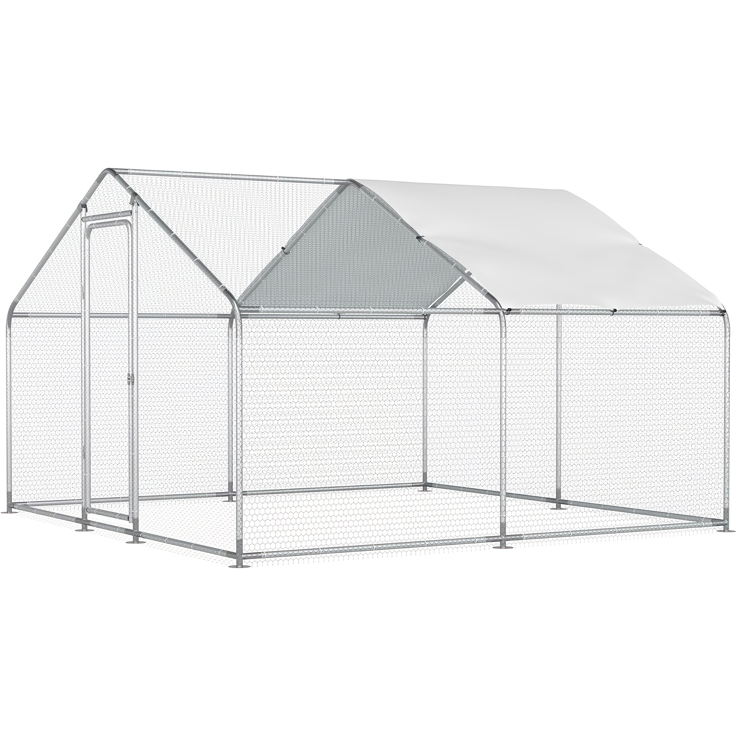 TEMU Large Metal Chicken Coop, Large Walk In Chicken Runs For Yard With Cover, Enclosure With Security Lock, Outdoor Duck Rabbit Cage Poultry Pen For Backyard, Farm, Yard