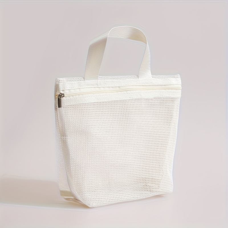 Image of 1pc Mesh Handbag, Hollow-out Storage Bag For Bathing, Draining, Toiletries, Fabric Control, Travel, Swimming, Portable Makeup, Beach
